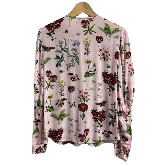 Joie Liseli Pink Botanical Floral Butterfly Print Keyhole Blouse XS - Picture 7 of 8